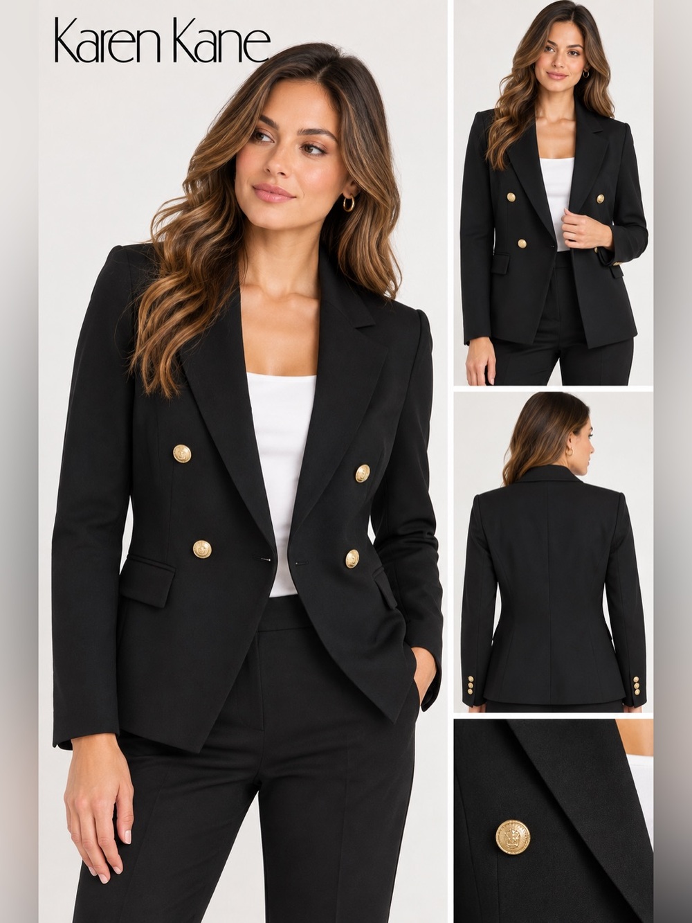 Karen Kane Black Gold Button Double Breasted Blazer NWT L